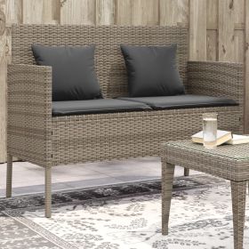 Patio Bench with Cushions Gray Poly Rattan