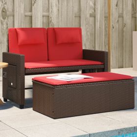 Reclining Patio Bench with Cushions Brown Poly Rattan