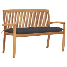 Stacking Patio Bench with Cushion 50.6" Solid Teak Wood (Color: Anthracite)